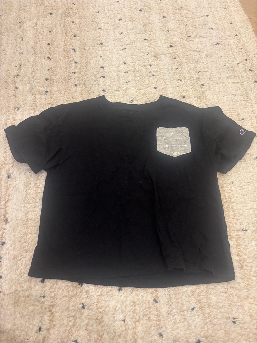Champion Black Tee with Heather Gray Logo Pocket